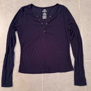 Pink Republic Dark Blue Henley Long Sleeve Top